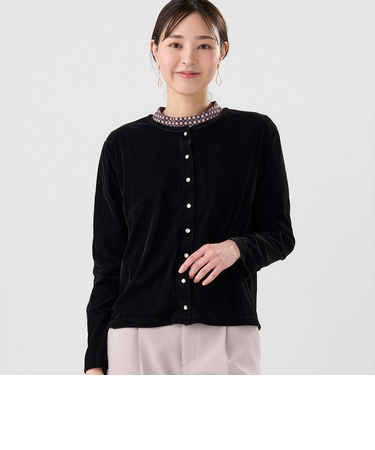【Pitta Re:)】 ニット ベロアドットボタン カーディガン 長袖 レディース