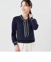 ニット 配色ボウタイ プルオーバー 長袖 レディース