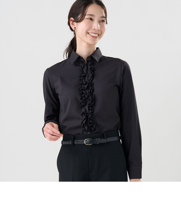 【COFREX】 前立ミニフリルブラウス 長袖 レディースデザインシャツ