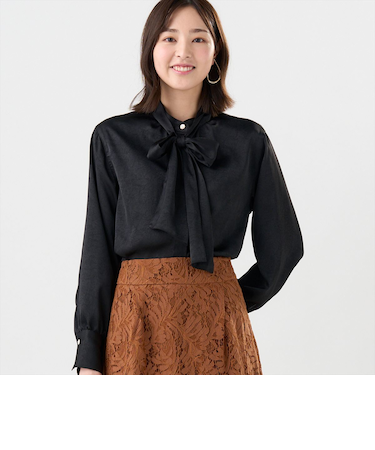 クラッシュスエード ボウタイブラウス 長袖 レディース