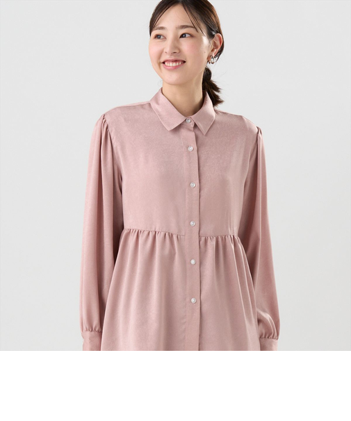 クラッシュスエード ペプラムシャツブラウス 長袖 レディース