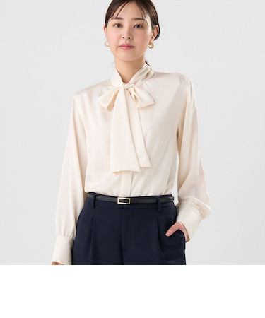 クラッシュスエード ボウタイブラウス 長袖 レディース