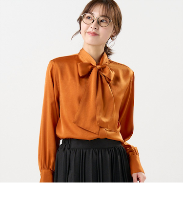 クラッシュスエード ボウタイブラウス 長袖 レディース