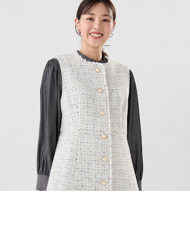 ツイード ペプラム ジレ レディース