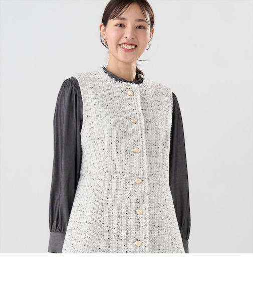 ツイード ペプラム ジレ レディース