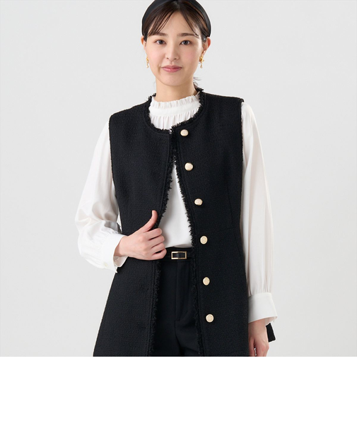 ツイード ペプラム ジレ レディース
