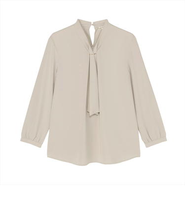 シルキーサテン パーツ付ボウタイ ブラウス 長袖 レディース