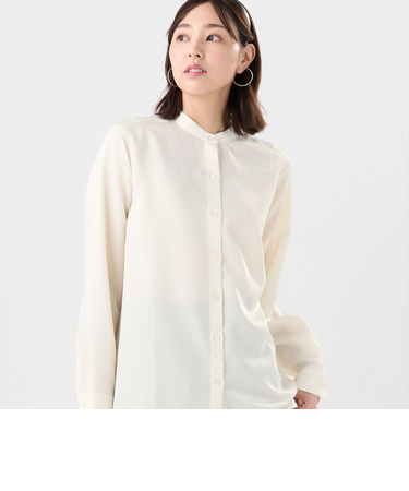 サテン ワイドシルエット スタンド衿 シャツ 長袖 レディース