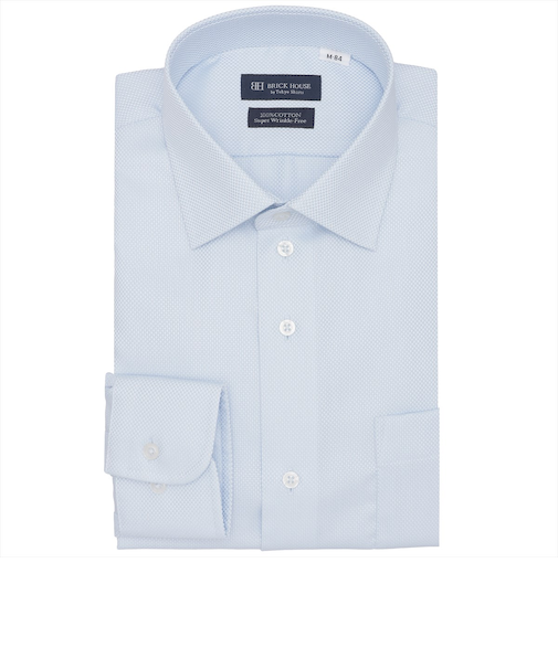 【超形態安定】 ワイド 長袖 形態安定 綿100% ワイシャツ