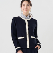 アウター 配色 ニットジャケット レディース