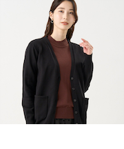 ニット もちもち Vネック ミドル カーディガン レディース