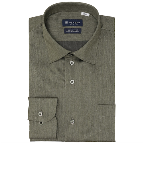 【超形態安定】 ワイド 長袖 形態安定 綿100% ワイシャツ