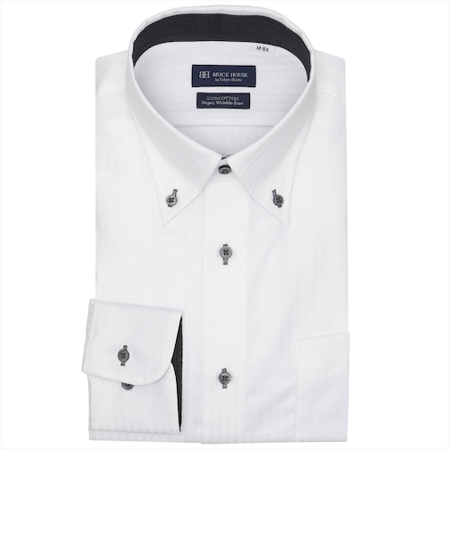 【超形態安定】 ボタンダウン 長袖 形態安定 綿100% ワイシャツ