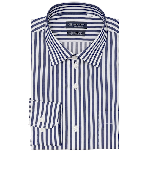 【超形態安定】 ワイド 長袖 形態安定 綿100% ワイシャツ