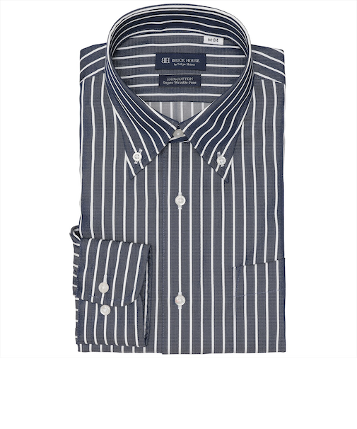 【超形態安定】 ボタンダウン 長袖 形態安定 綿100% ワイシャツ