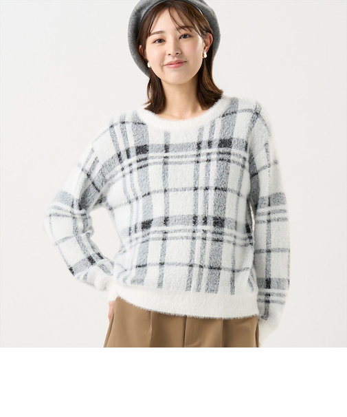 【Pitta Re:)】 ニット フェザーチェック プルオーバー レディース