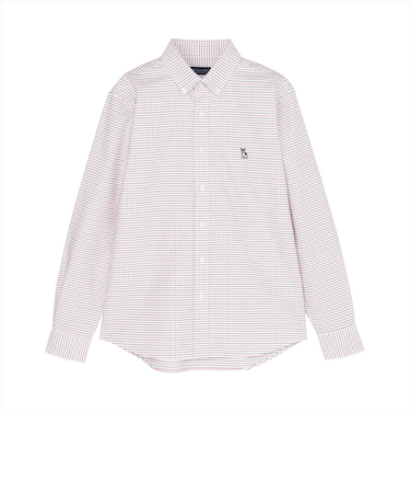 カジュアルシャツ フレンチブルドッグ刺繍 オックスフォードシャツ ボタンダウン 長袖 メンズ