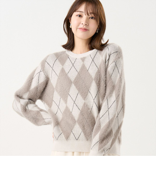 【Pitta Re:)】 ニット フェザーアーガイル プルオーバー レディース