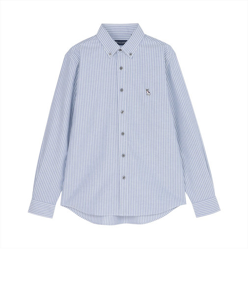 カジュアルシャツ フレンチブルドッグ刺繍 オックスフォードシャツ ボタンダウン 長袖 メンズ