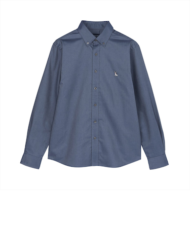 カジュアルシャツ フレンチブルドッグ刺繍 オックスフォードシャツ ボタンダウン 長袖 メンズ