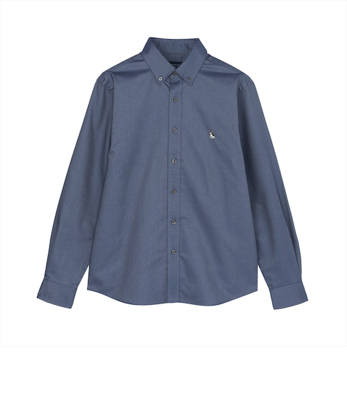 カジュアルシャツ フレンチブルドッグ刺繍 オックスフォードシャツ ボタンダウン 長袖 メンズ