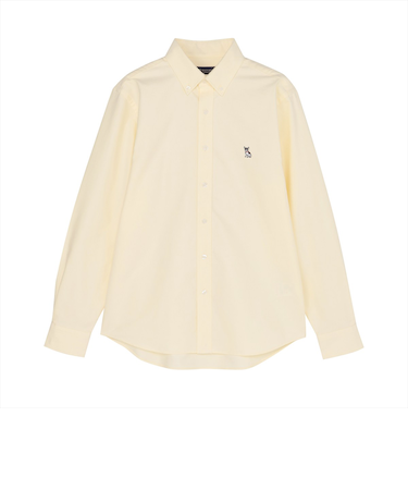 カジュアルシャツ フレンチブルドッグ刺繍 オックスフォードシャツ ボタンダウン 長袖 メンズ