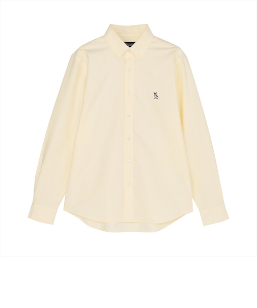 カジュアルシャツ フレンチブルドッグ刺繍 オックスフォードシャツ ボタンダウン 長袖 メンズ
