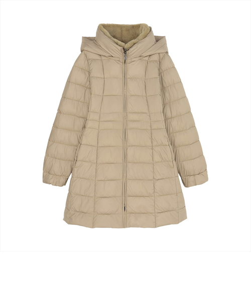 TAION:〈手洗い可能〉パイピング クルーネック ロング ダウン コート