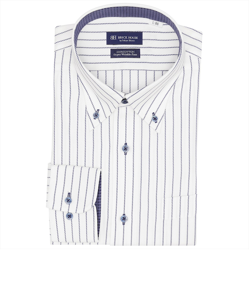 【超形態安定】 ボタンダウン 長袖 形態安定 綿100% ワイシャツ