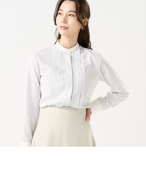 【COFREX】 スタンド 配色ブラウス 長袖 レディースデザインシャツ