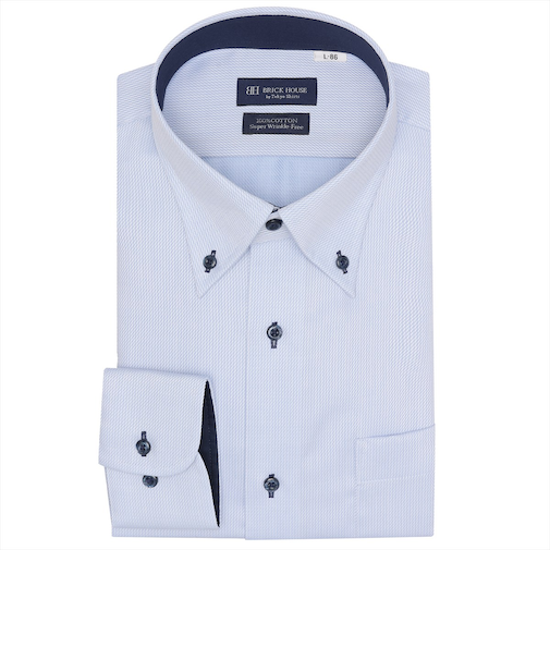 【超形態安定】 ボタンダウン 長袖 形態安定 綿100% ワイシャツ