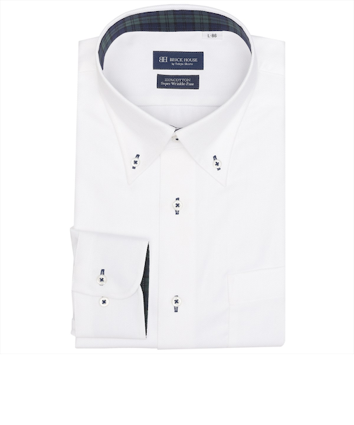 【超形態安定】 ボタンダウン 長袖 形態安定 綿100% ワイシャツ