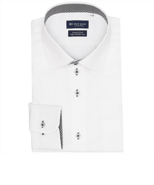 【超形態安定】 ワイド 長袖 形態安定 綿100% ワイシャツ