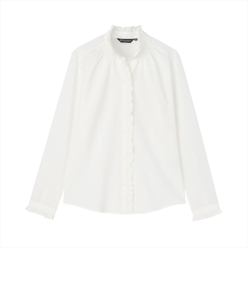 【COFREX】 スタンド ゴムシャーリング ブラウス 長袖 レディースデザインシャツ