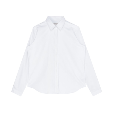 【透け防止】 衿・前立比翼刺繍 カジュアルシャツ レギュラー 長袖 レディース