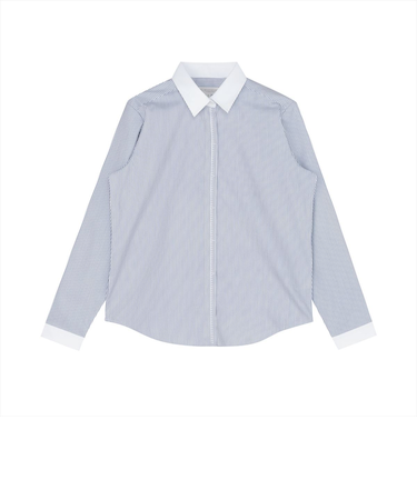 【透け防止】 前立比翼刺繍 カジュアルシャツ クレリック レギュラー 長袖 レディース