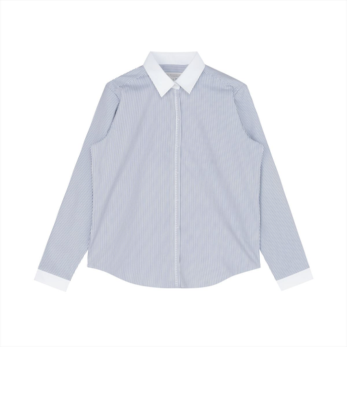 【透け防止】 前立比翼刺繍 カジュアルシャツ クレリック レギュラー 長袖 レディース