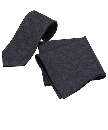 ネクタイ&ポケットチーフセット イタリア生地 日本製 毛100% カノニコ ビジネス フォーマル ギフト