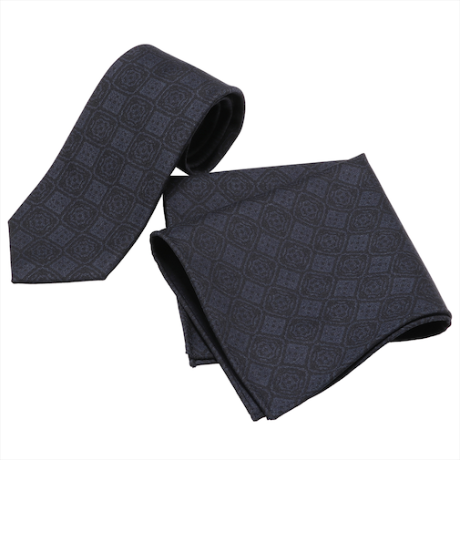 ネクタイ&ポケットチーフセット イタリア生地 日本製 毛100% カノニコ ビジネス フォーマル ギフト
