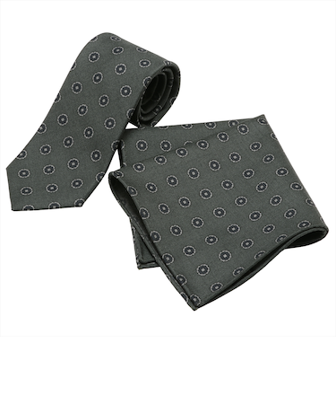 ネクタイ&ポケットチーフセット イタリア生地 日本製 毛100% カノニコ ビジネス フォーマル ギフト