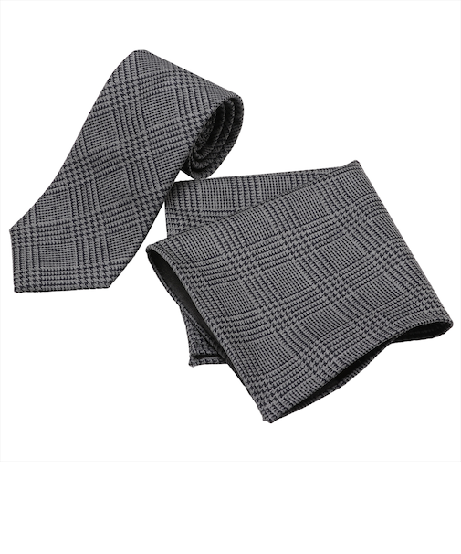 ネクタイ&ポケットチーフセット イタリア生地 日本製 毛100% カノニコ ビジネス フォーマル ギフト