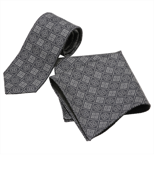 ネクタイ＆ポケットチーフセット イタリア生地 日本製 毛100% カノニコ ビジネス フォーマル ギフト