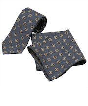 ネクタイ＆ポケットチーフセット イタリア生地 日本製 毛100% カノニコ ビジネス フォーマル ギフト