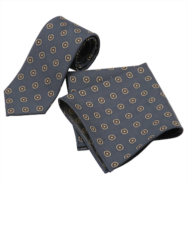 ネクタイ＆ポケットチーフセット イタリア生地 日本製 毛100% カノニコ ビジネス フォーマル ギフト