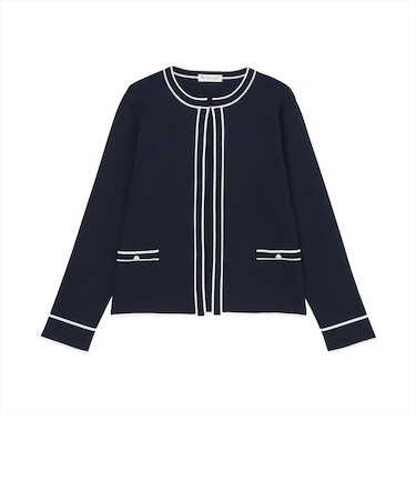 アウター 配色パイピング ニットジャケット レディース