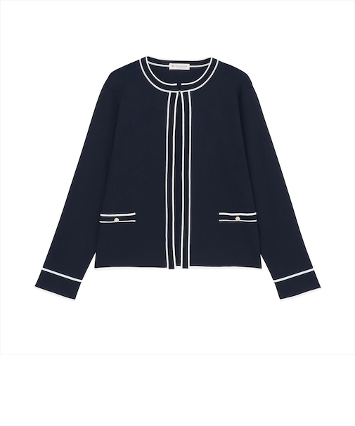 アウター 配色パイピング ニットジャケット レディース