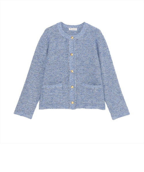 アウター ファンシーツイード風 ニット ジャケット レディース