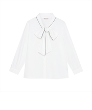 シルキーサテン 配色リボンタイ ブラウス 長袖 レディース