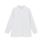 シルキーサテン バンドカラーフリル ブラウス 長袖 レディース