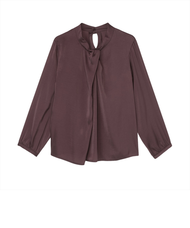 変形タックサテン ブラウス 長袖 レディース